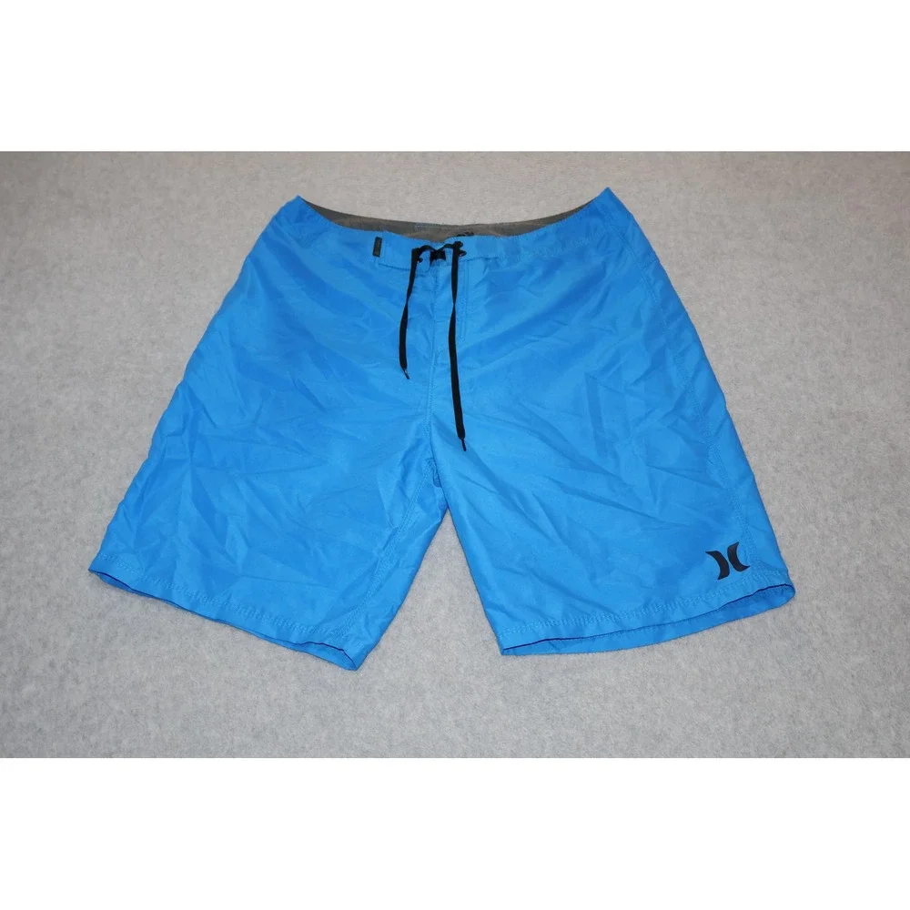 Hurley Board Shorts Men 32 Blue Solid Drawstring Swimming Surfing